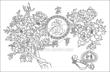 家和萬(wàn)事興白描牡丹
