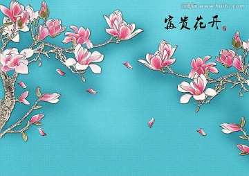 手繪壁紙壁畫 花開富貴