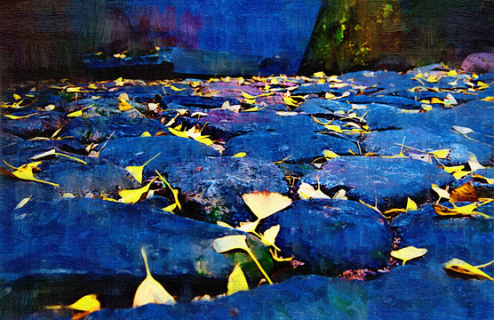 落葉 油畫