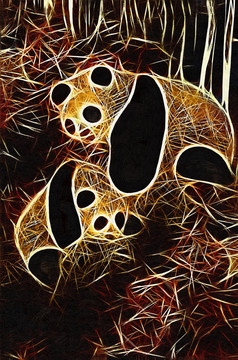 油画 抽象熊猫 国宝猫 竹林