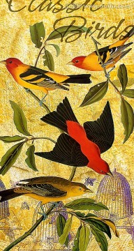 經(jīng)典手繪花鳥 復(fù)古 無框畫
