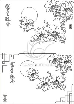 艺术玻璃刻绘图富贵迎春