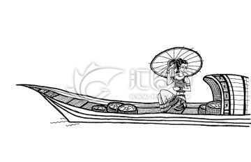 矢量傣族少女和船