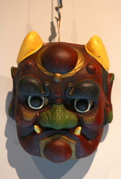 香樟木雕彩绘傩面具