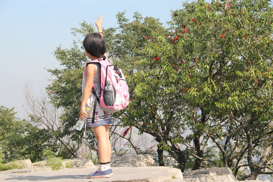 济南千佛山登山学生胜利登顶