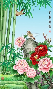 花鳥 青竹牡丹