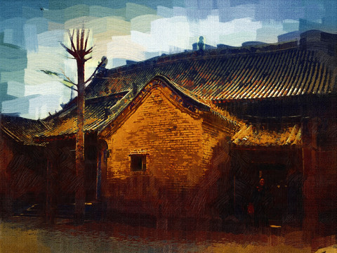 風(fēng)景油畫 房子