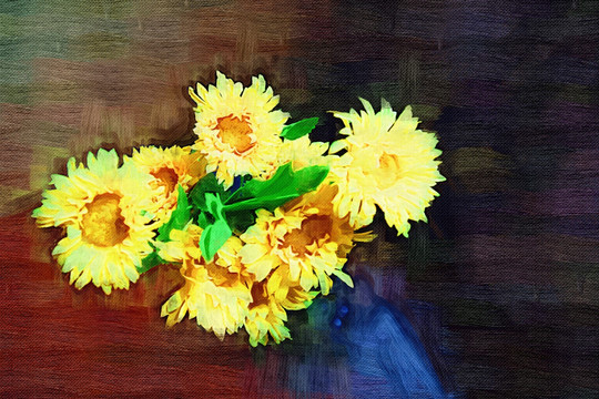 花卉油畫(huà)  小菊花 太陽(yáng)花