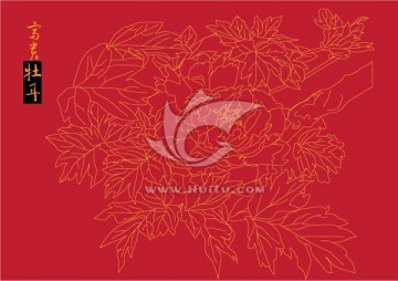線描牡丹 牡丹花 矢量牡丹素材