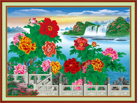 花開富貴 牡丹圖 背景墻