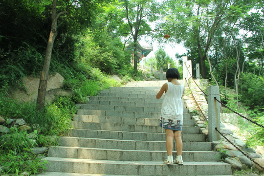 凤凰岭山路台阶游人背影