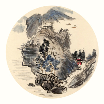 古寺藏幽 山水国画