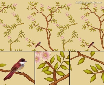 手繪壁畫 花鳥圖