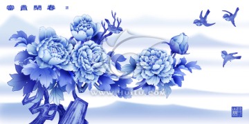 青花 富貴鬧春