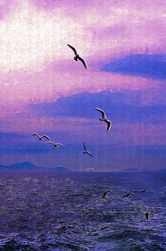 油畫 海鷗