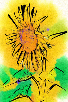 抽象画   装饰画向日葵