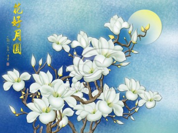 藝術(shù)玻璃浮雕畫   花好月圓