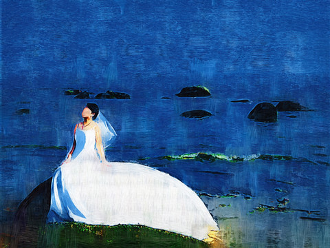 人物油畫 婚紗 海景