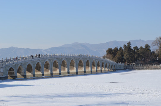 颐和园长桥雪景