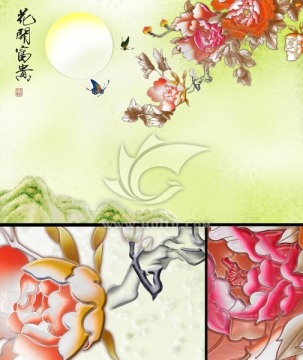 藝術(shù)玻璃背景墻  花開(kāi)富貴