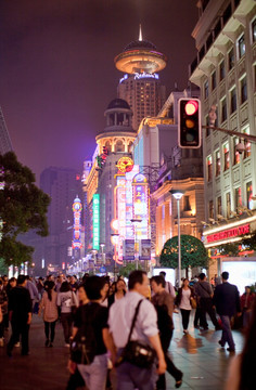上海南京路夜景 步行街 商业街