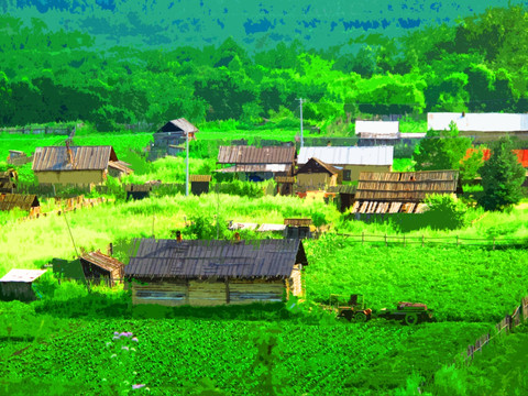 山村民居圖 電腦繪畫