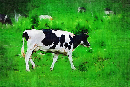 奶牛 电脑油画