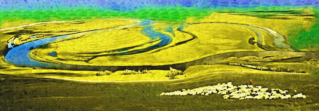 草原牧羊图 电脑画