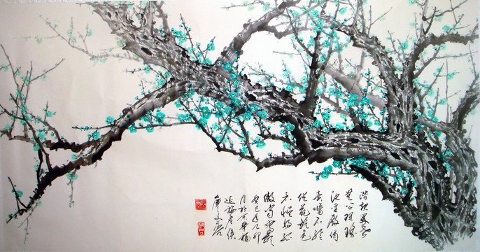 國畫梅花 綠