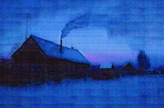 東北山村雪景 電腦油畫