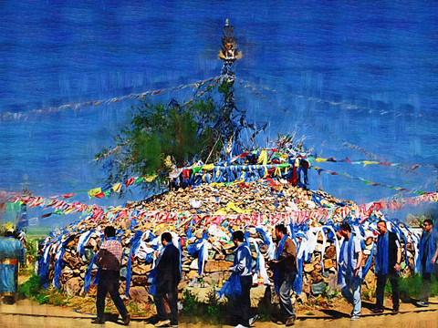 草原祭敖包 電腦油畫