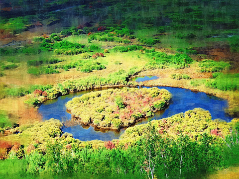 心形小岛 电脑油画