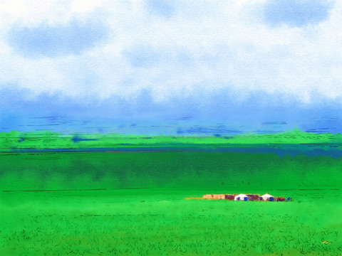 草原風情 電腦油畫