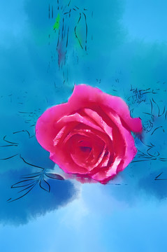 玫瑰 水彩装饰画