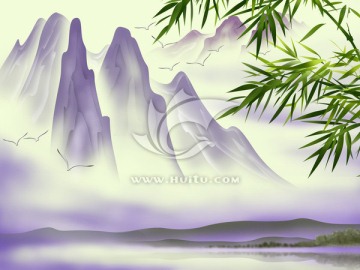 世幅分層壁畫   唯美山水
