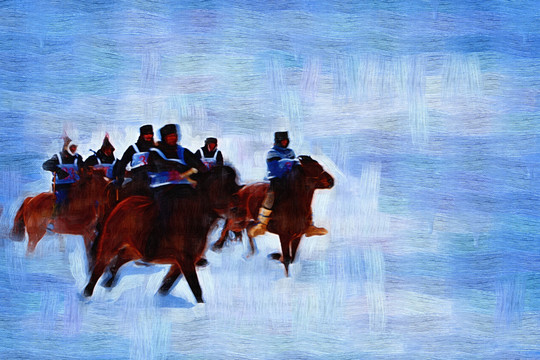 草原踏雪圖 電腦油畫(huà)