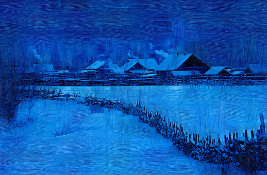 雪色山村 電腦油畫