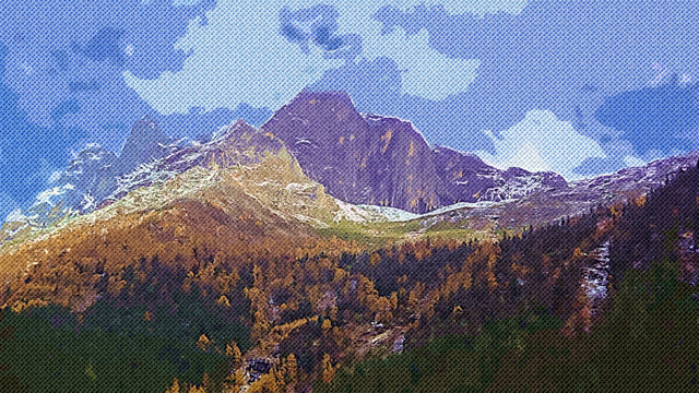 油畫 山峰