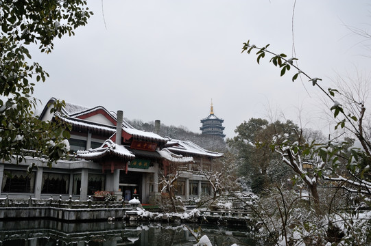 西湖 南山路 雷峰塔 雪景