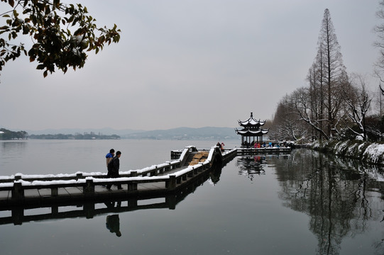 杭州 西湖 长桥 雪景 冬季