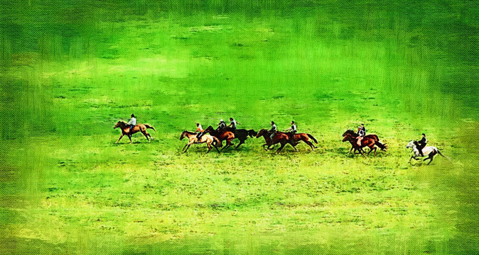 草原奔馬圖 電腦油畫