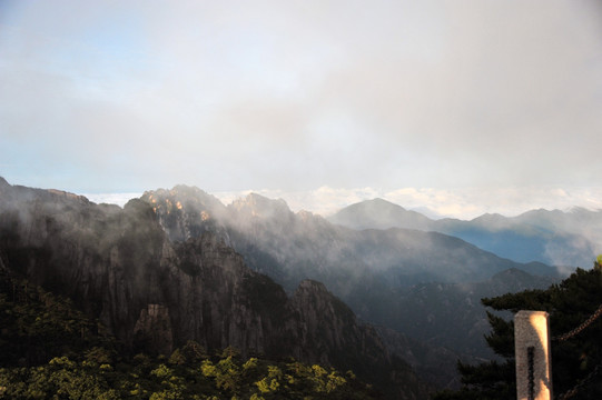 黄山 春季 云海 早晨 山脉