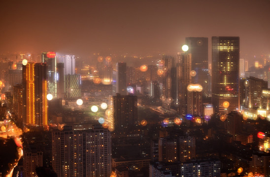 俯瞰成都夜景（二次曝光）