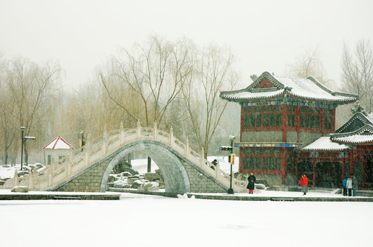 北京紫竹院公园御码头雪景