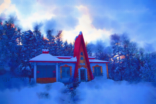 雪鄉(xiāng)人家 電腦畫
