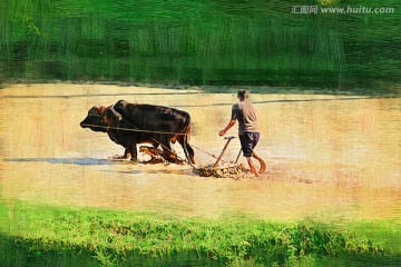 春耕圖 電腦油畫