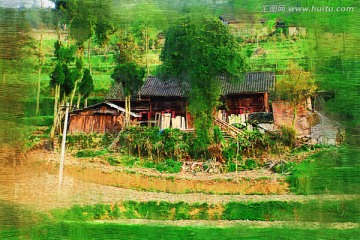 山區(qū)農(nóng)家圖 電腦油畫