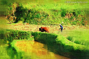 春耕图 电脑油画