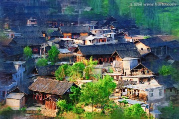 山村 電腦油畫