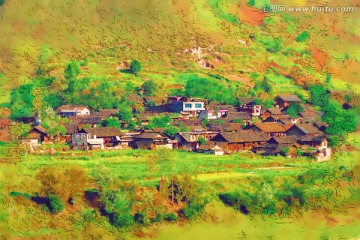 山村農(nóng)家 電腦畫